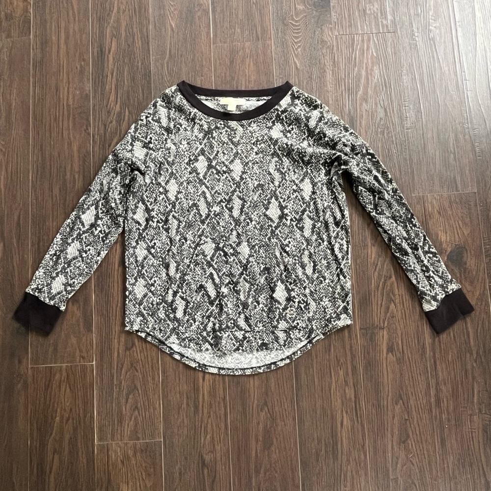 Michael Kors Black & White Snake-Print Long Sleeve Top
